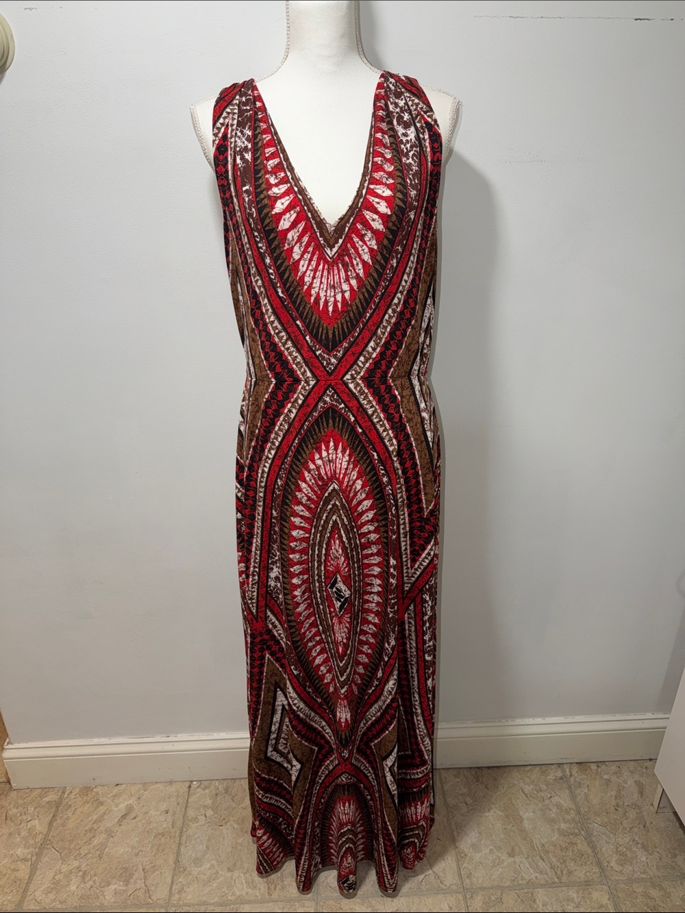 London Style Collection Womens Tank Maxi‎ Dress Aztec Boho L Summer Lightweight